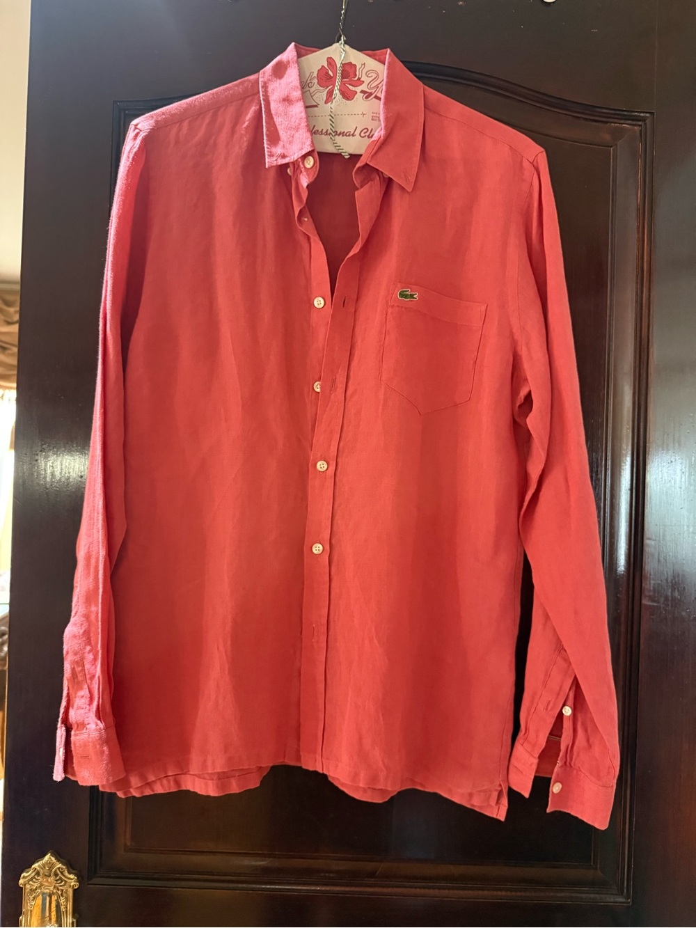 Lacoste Men's Long-Sleeve Button-Down Shirt - Coral Red